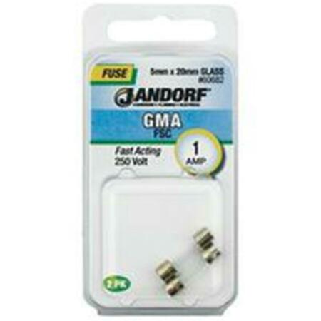 JANDORF UL Class Fuse, GMA Series, Fast-Acting, 1A, 250V AC 3398443